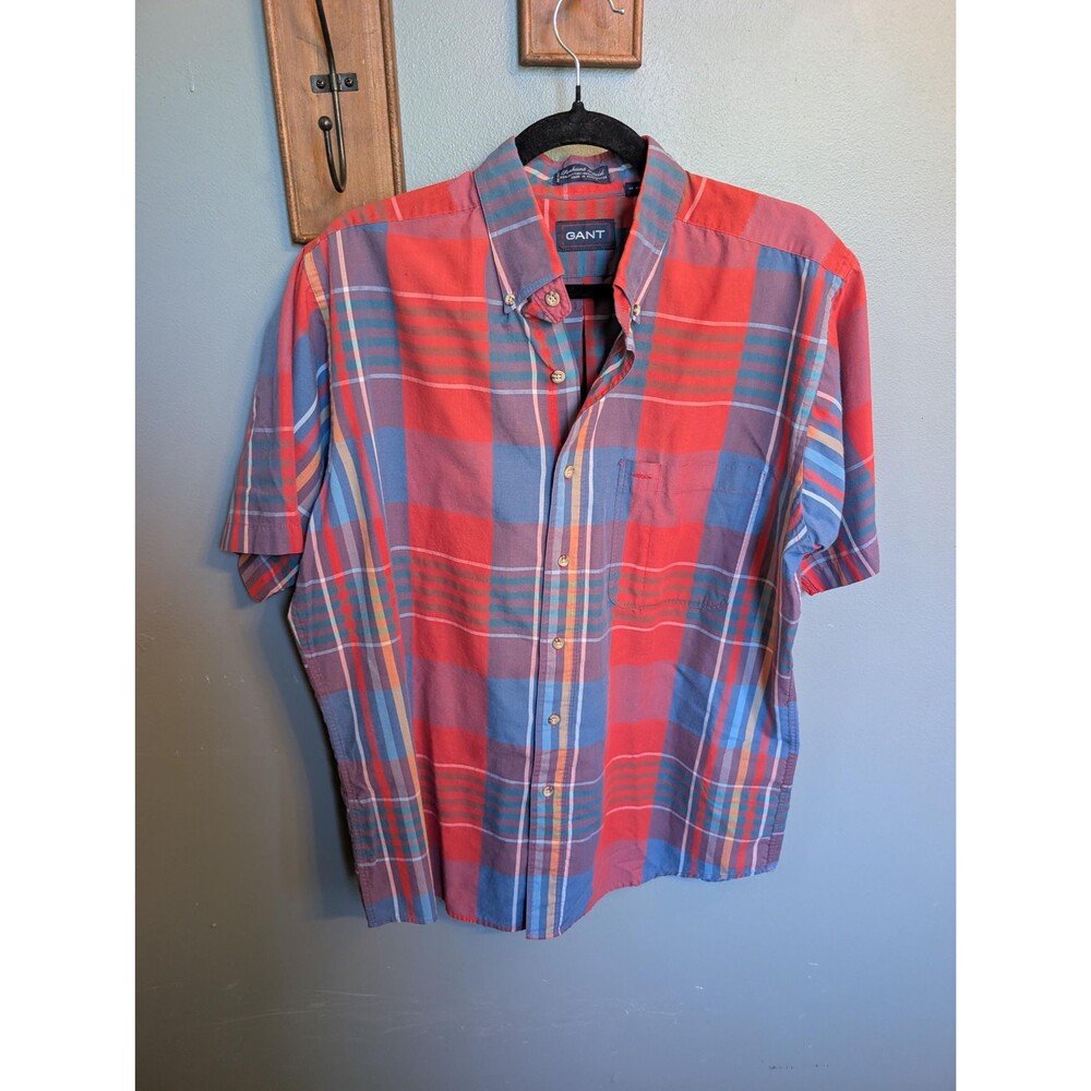 Vintage Colorful Plaid GANT Shirt: 90s Short Sleeve Shirt